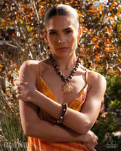 Load image into Gallery viewer, Sunshine Studs - Brown Studded Wood Cuff Bracelet – Gold Accents