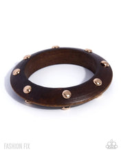 Load image into Gallery viewer, Sunshine Studs - Brown Studded Wood Cuff Bracelet – Gold Accents