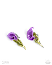 Load image into Gallery viewer, Tulip Tribute - Purple Floral Clip-On Earrings | Bold Flower Statement Earrings