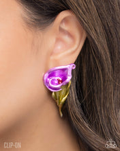 Load image into Gallery viewer, Tulip Tribute - Purple Floral Clip-On Earrings | Bold Flower Statement Earrings
