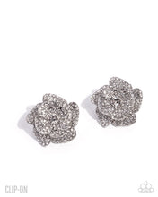 Load image into Gallery viewer, Shimmery Surety - Silver Rhinestone Flower Clip-On Earrings