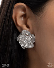 Load image into Gallery viewer, Shimmery Surety - Silver Rhinestone Flower Clip-On Earrings
