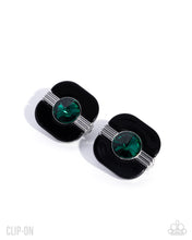 Load image into Gallery viewer, Scintillating Specialty - Black and Emerald Clip On Earrings