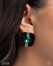 Load image into Gallery viewer, Scintillating Specialty - Black and Emerald Clip On Earrings