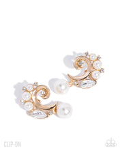 Load image into Gallery viewer, Polished Pact - Polished Pact Pearl Swirl Clip-On Earrings – Gold Rhinestone Statement Earrings