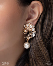 Load image into Gallery viewer, Polished Pact - Polished Pact Pearl Swirl Clip-On Earrings – Gold Rhinestone Statement Earrings