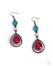 Load image into Gallery viewer, Dramatic Dive - Multicolor Teardrop Crystal Dangle Earrings – Copper Finish