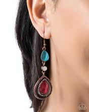 Load image into Gallery viewer, Dramatic Dive - Multicolor Teardrop Crystal Dangle Earrings – Copper Finish