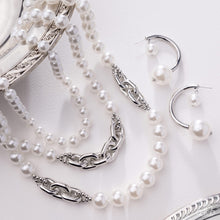 Load image into Gallery viewer, Profuse Poise - Silver Pearl Hoop Earrings | Modern Double Pearl Statement Hoops