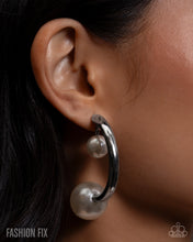 Load image into Gallery viewer, Profuse Poise - Silver Pearl Hoop Earrings | Modern Double Pearl Statement Hoops