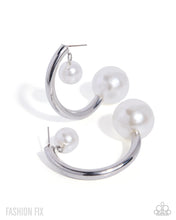 Load image into Gallery viewer, Profuse Poise - Silver Pearl Hoop Earrings | Modern Double Pearl Statement Hoops