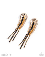 Load image into Gallery viewer, Polished Production - Bold Black Rhinestone Fringe Statement Earrings | Gold Glam Drop Earrings