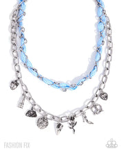 Load image into Gallery viewer, PROM and Proper - Layered Silver Charm Necklace | Blue Beaded Double Strand Statement Necklace