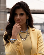 Load image into Gallery viewer, PROM and Patterned - Blue Braided Charm Bracelet – Silver Charm Layered Bracelet