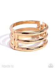Load image into Gallery viewer, Prominent Personality - Gold Triple Bar Cuff Bracelet | Modern Statement Hinged Bracelet