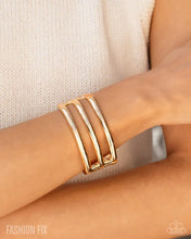 Load image into Gallery viewer, Prominent Personality - Gold Triple Bar Cuff Bracelet | Modern Statement Hinged Bracelet