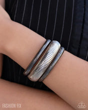 Load image into Gallery viewer, Tactile Takedown - Silver &amp; Gunmetal Ribbed Layered Cuff Bracelet