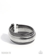 Load image into Gallery viewer, Tactile Takedown - Silver &amp; Gunmetal Ribbed Layered Cuff Bracelet