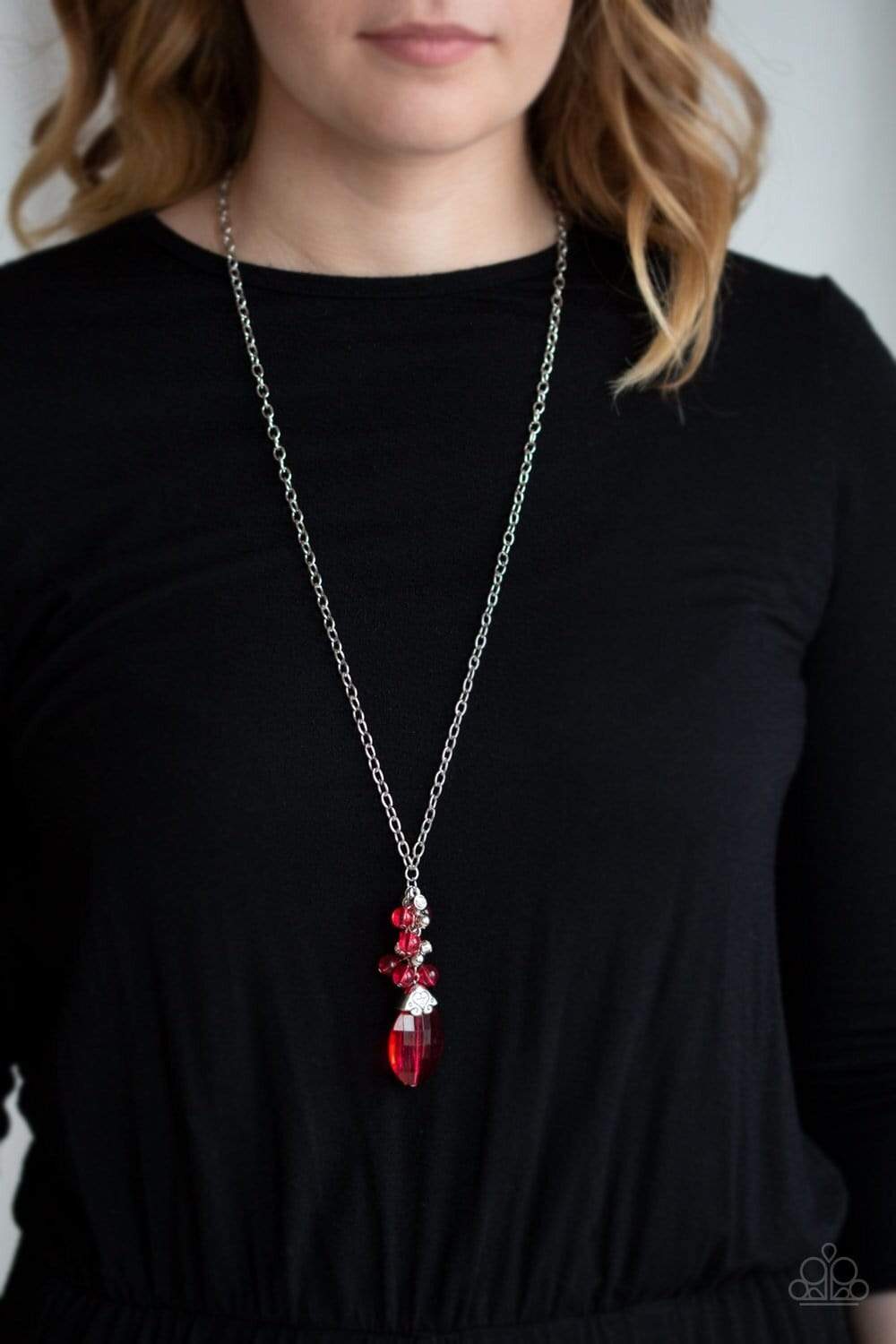 Crystal Cascade - Red -Paparazzi Necklace
