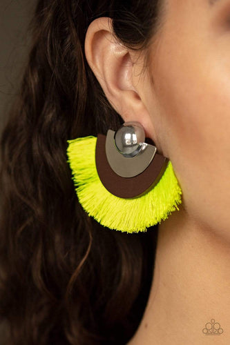 Fan The FLAMBOYANCE - Yellow - paparazzi Earrings