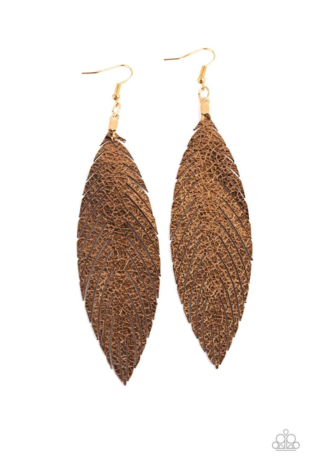 Feather  Light - Gold - Paparazzi Earrings