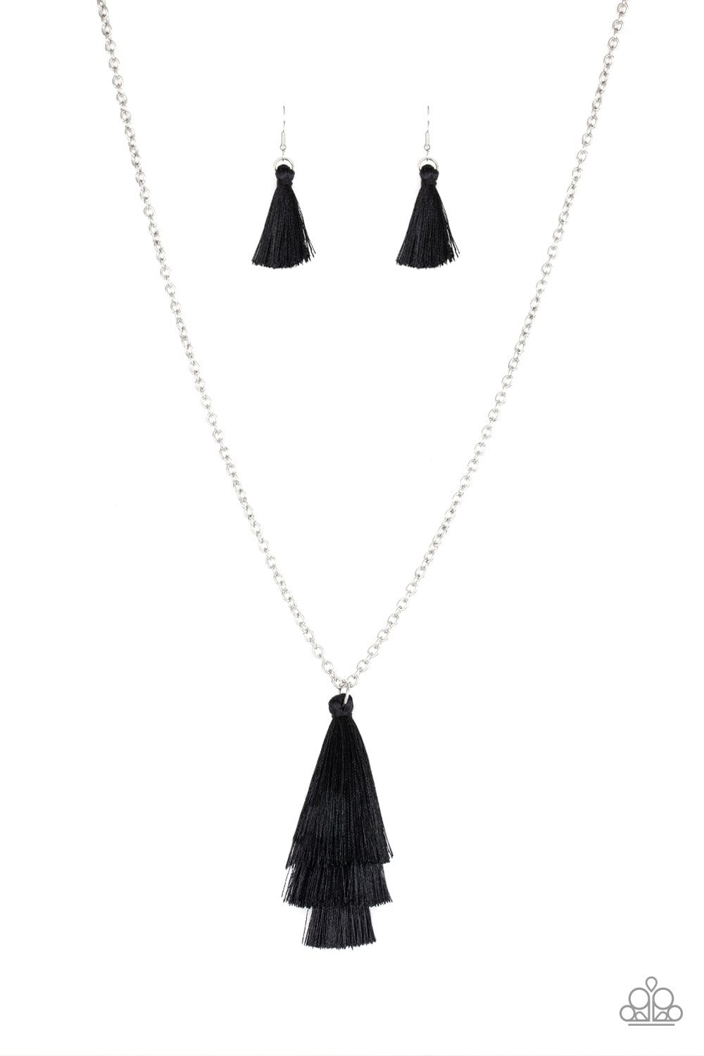 Triple The Tassel - Black Necklace